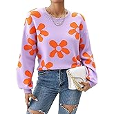 ECOWISH Women's Sweater 2025 Fall - Long Sleeve Crewneck Tops Knit Oversized Pullover Casual Print Jumper