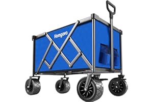 Homgava Foldable Wagon Cart with Big Wheels,Heavy Duty Beach Wagon with Brakes for Sand,Collapsible Folding Wagon Cart for Outdoor Camping Garden Shopping Grocery,Push Pull Utility Wagon,Blue