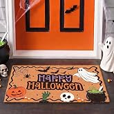 Klyyo Clyro Halloween Door Mat Artificial Coir Ghost Doormat 16 x 30 Inch | Cute Non Slip Front Door Mat for Outdoor Indoor, Happy Halloween Mat Decor, Orange Pumpkin Entryway Rug for Home Porch Patio