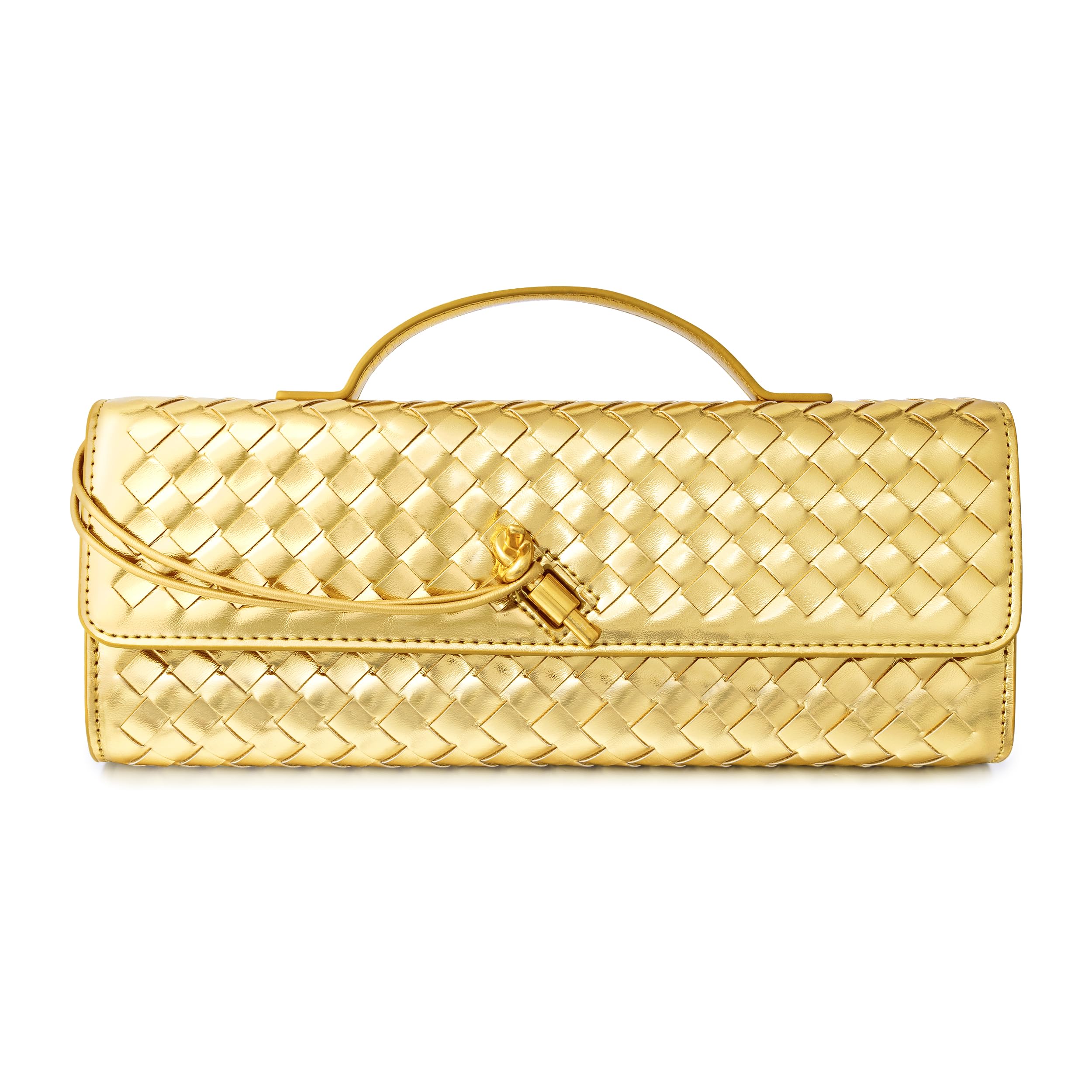 Photo 1 of Joryin Woven Purse for Women Evening Clutch Woven Leather Handbags Crossbody Bag Purse Formal Evening Bag, Golden