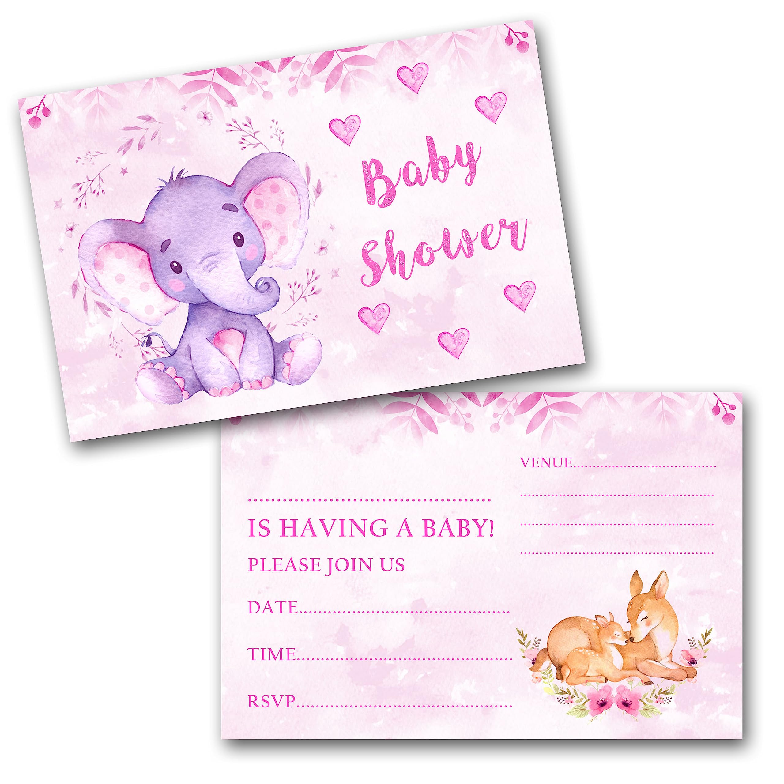 Baby Shower Invitations (WRITE ON) Pack invites & Envelopes (Pink Pack of 15)