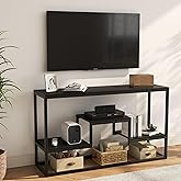 YOUDENOVA TV Stand for TVs up to 55 Inch, TV Console Table with 3-Tier Open Storage Shelves, Modern Industrial Entertainment Center for Living Room, Bedroom, Black