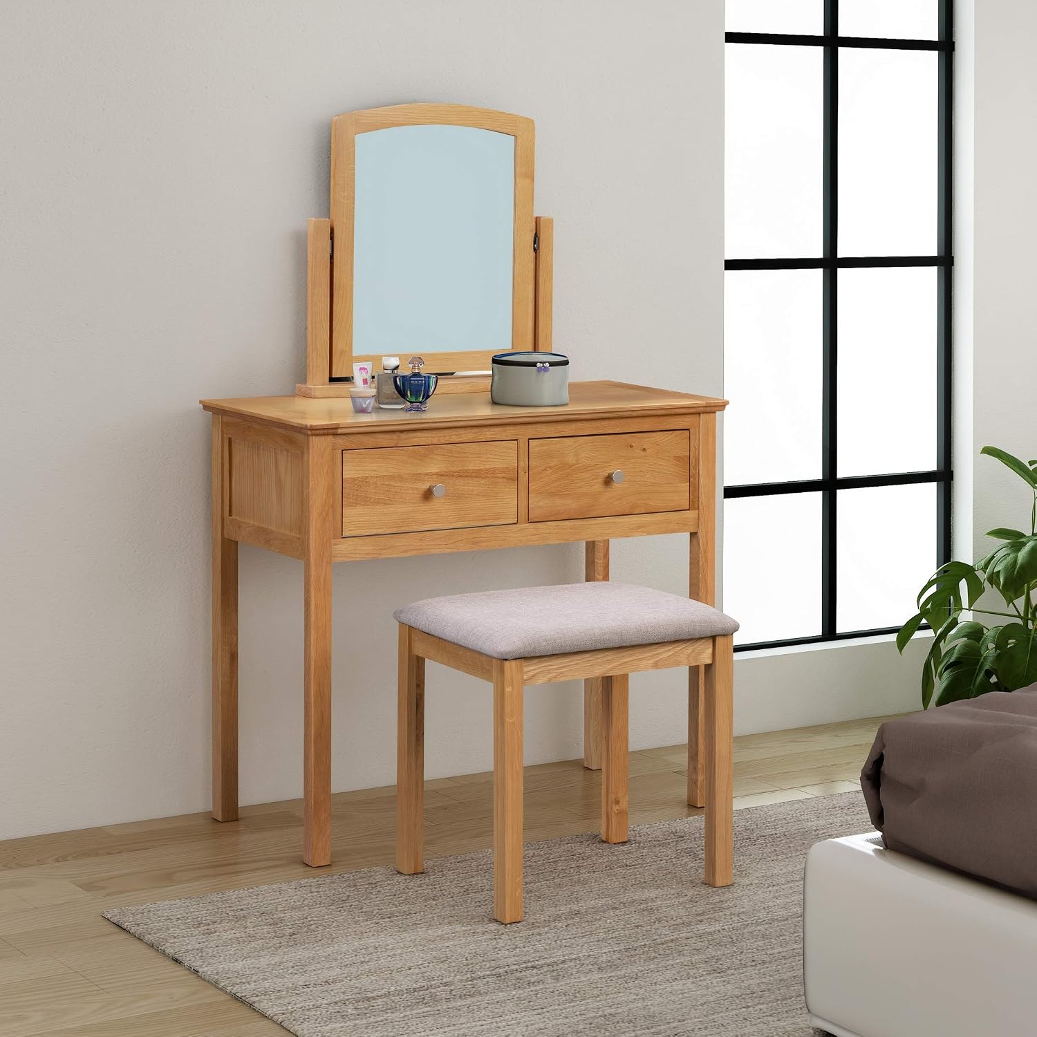 Hallowood Furniture Hereford Oak Dressing Table with 2 Drawers, Solid Wooden Dressing Tables, Vanity Desk - Image 3