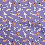 oneOone Silk Tabby Violet Fabric Colorful Dinosaur