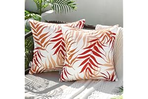 MIULEE Pack of 2 Decorative Outdoor Waterproof Throw Pillow Covers Patio Pillow Cases Natural Leaves Pattern Square Cushion S