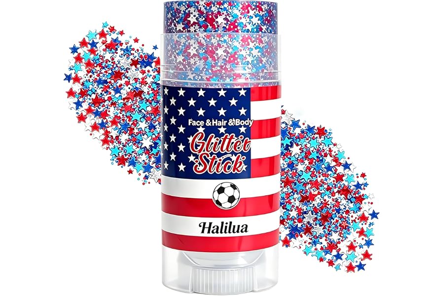 Patriotic 4th of July Glitter Stick, Sparkle Red White and Blue Face Hair Body Glitter Independence Day 250 Anniversary Party, USA Flag 4th of July Outfits and Accessories for Women Kids, Memorial Day