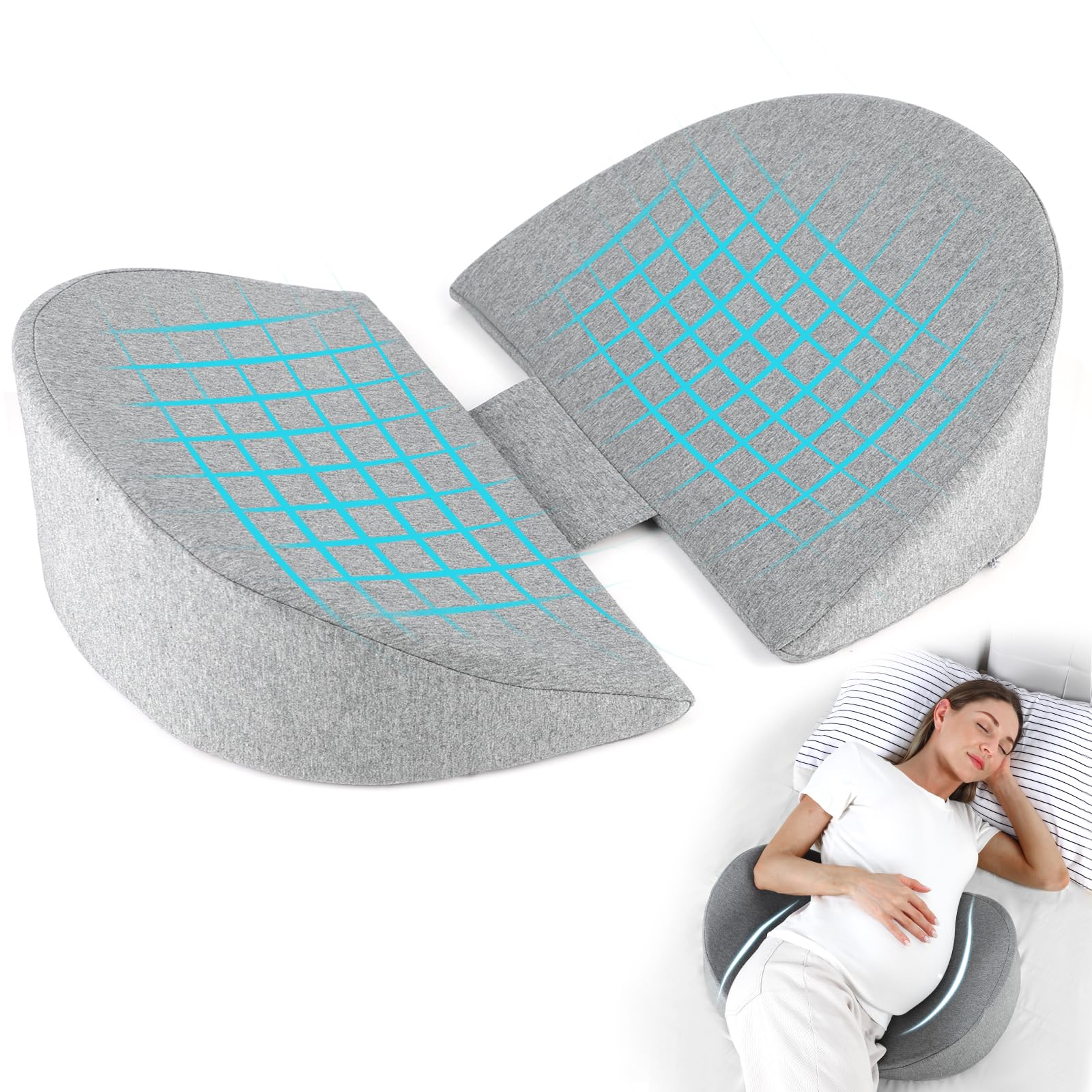 Photo 1 of Pregnancy Pillows for Sleeping, Upgraded Memory Foam Maternity Pillow for Pregnant Women, Pregnancy Wedge Pillow with Cooling Removable, Washable Cover, Support for Belly(Light Grey)