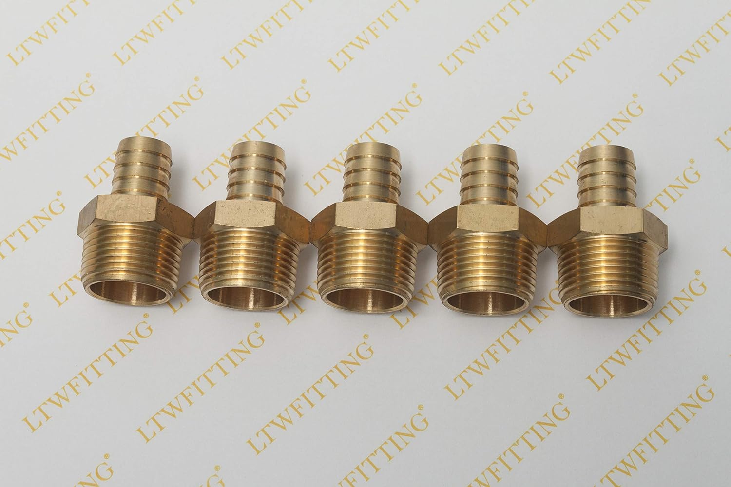LTWFITTING Brass 1-Inch Male BSPT x 19mm Hose Barb Coupler Adapter Fitting for Vehicle Fuel System HVAC System (Pack of 5) - Image 3