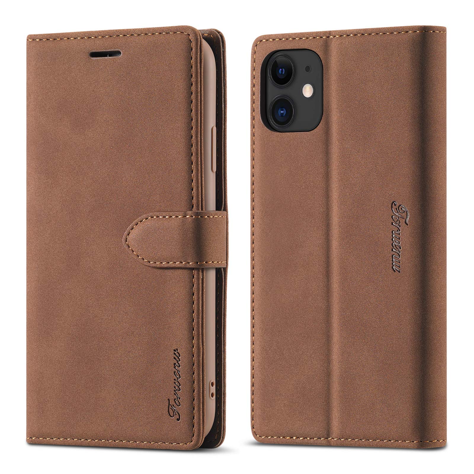 LOLFZ Case for iPhone 11, Vintage Leather Wallet Case Card Holder Kickstand Magnetic Closure Flip Case Cover Compatible with iPhone 11 (6.1 Inch) - Brown