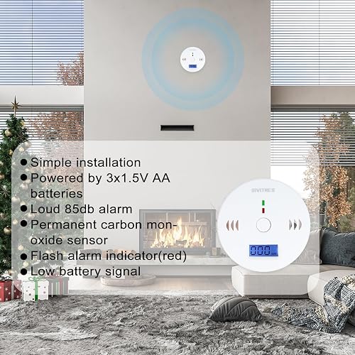 2-Pack Carbon Monoxide Detector With LED Digital Display – Battery-Operated CO Alarm, Advanced Sensor, 50/100/200 Ppm Alert Thresholds For Home & Office