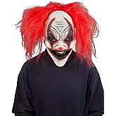 Adult Creepy Circus Clown Mask with Red Hair - Full Head Red Carousel Clown Costume for Halloween, One Size ST