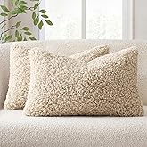 EMEMA Pack of 2 Teddy Faux Fur Throw Pillow Covers 12x20 Inch Soft Fuzzy Sherpa Sheepskin Decorative Cushion Cases Cozy Boucle Fleece for Couch Bed Boho Living Room Decor Neutral Oatmeal