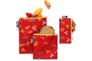 Simple Modern Disney Reusable Snack Bags for Kids, Girls, Boys | Food Safe, BPA & Phthalate Free Zip Pouches | Washable & Refillable Sandwich Bag | Ellie Collection | 3 pack | Cars Lightning Speed