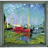 RIOLIS 1779 Argenteuil After C. Monet's Painting Counted Cross Stitch Kit | 15.75 x 15.75 in, 14 ct white Zweigart Aida, 30 wool/acrylic colors, intermediate to advanced, chart &amp; needle included
