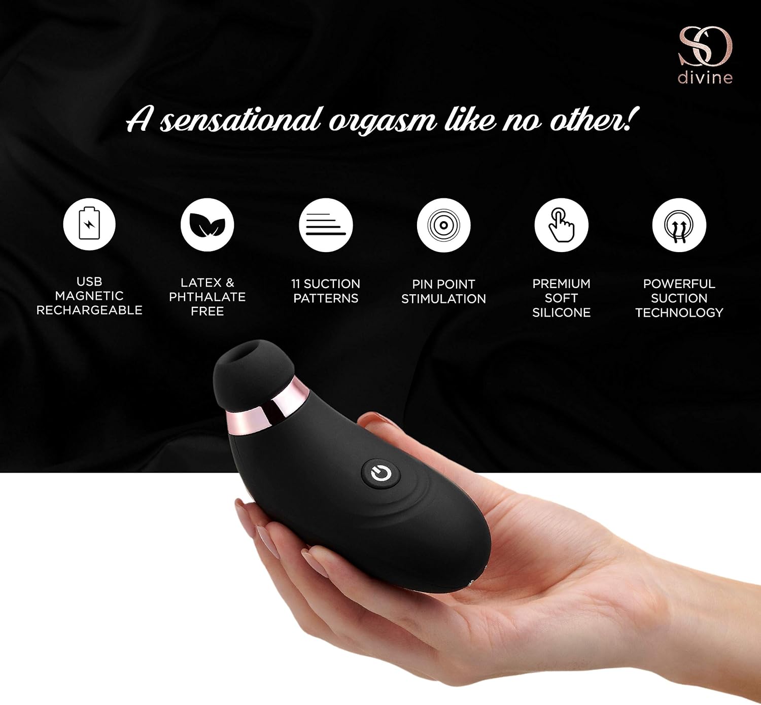 So Divine Clitoral Suction Stimulator Sex Toy Vibrator for Women, Black - Image 3