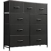 WLIVE 9-Drawer Dresser, Fabric Storage Tower for Bedroom, Hallway, Entryway, Closet, Tall Chest Organizer Unit with Fabric Bins, Steel Frame, Wood Top, Easy Pull Handle, Charcoal Black