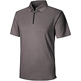 Ecosunny Men's Polo Shirts Short Sleeve Zipper Textured Knit Casual Polos T-Shirt Regular Fit Vacation Golf Shirt