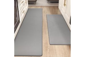 Color&Geometry Kitchen Rugs, Kitchen Rug Set 2 Piece Kitchen Runner Rug Kitchen Floor Mat, Cushioned Anti Fatigue Kitchen Mat Non Skid Waterproof Comfort Standing Kitchen Rug, 17"x29"+17"x59", Grey