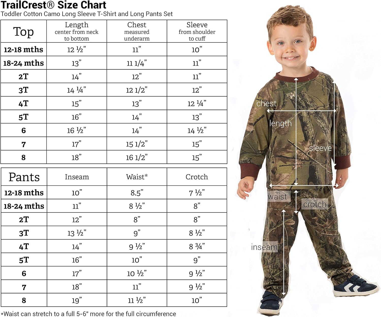 TrailCrest Infant - Toddler Cotton Camo Long Sleeve T-Shirt and Long Pants Set: Clothing