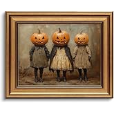 Merrleem Framed Gold Halloween Wall Art, Vintage Halloween Wall Decor, Pumpkin Canvas Art Decor Picture (12