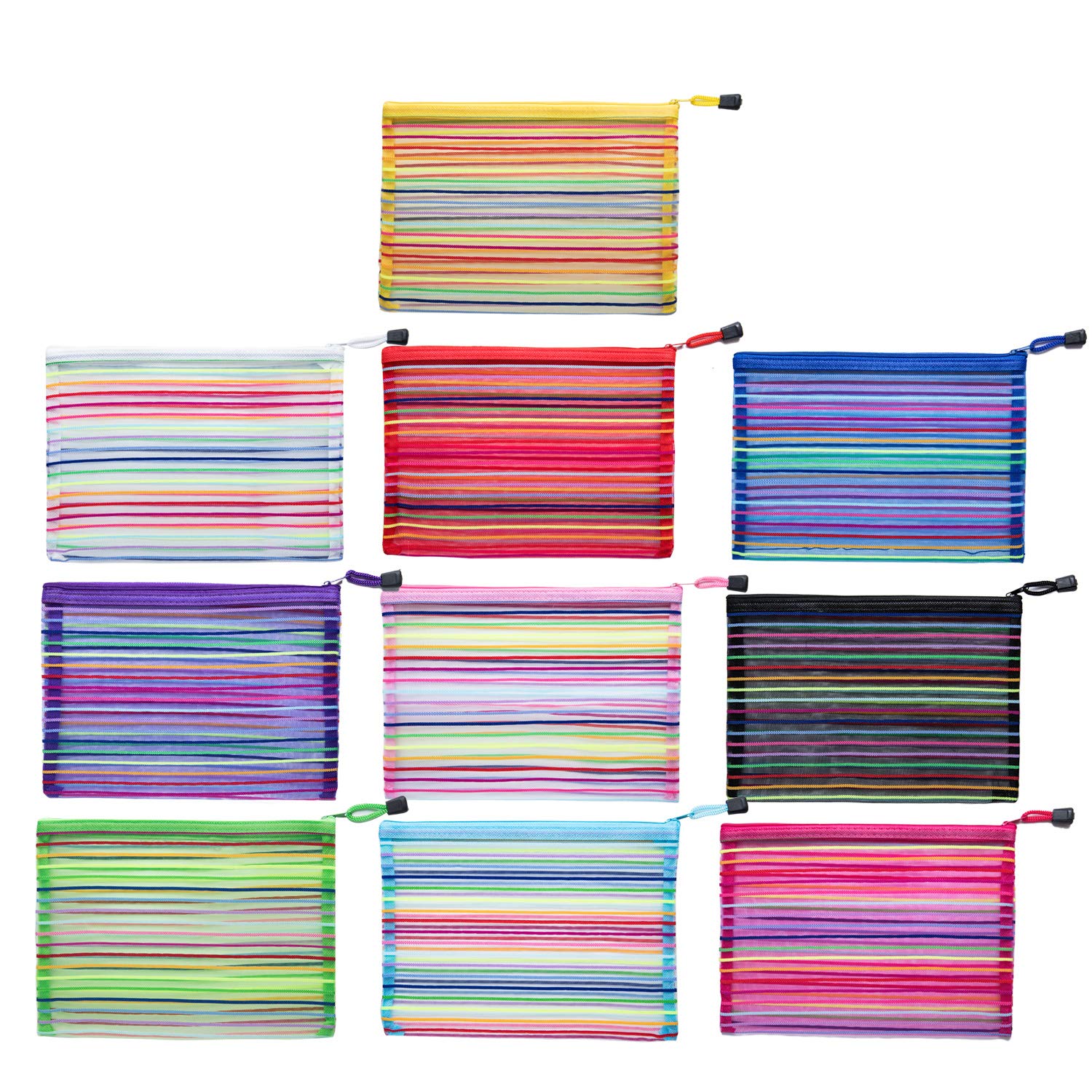 10 Pcs A5 Zipper Mesh Pouch for Cosmetic Makeup Office Supplies and Travel Accessories 10 Rainbow Colors