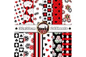 BOLSOME 24 Sheets Casino Poker Scrapbook Paper Pad Double-Sided Black Red Whiter Poker Card Patterned Decorative Craft Paper for Card Making Photo Album Journal DIY Craft, 11.8'' x 11.8''
