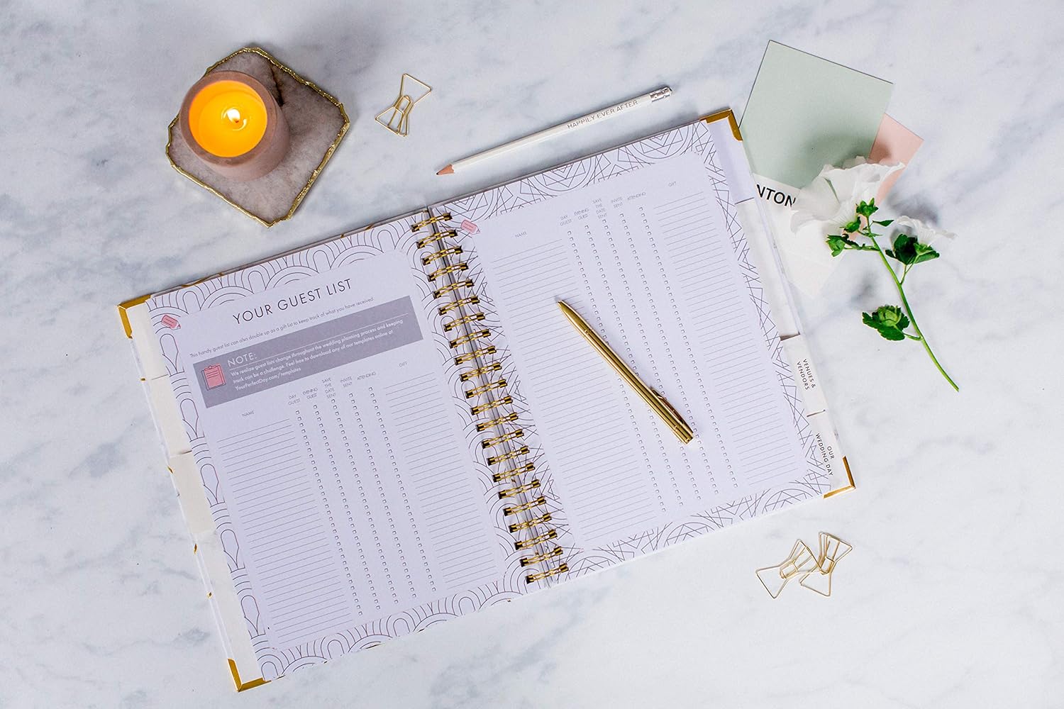 Wedding Planner Marble Gold - Undated Bridal Planning Diary Organizer - Hard Cover, Pockets & Online Support : Office Products