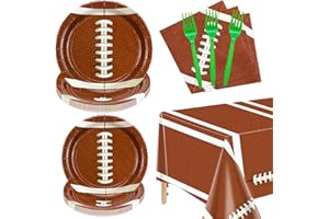 HEGBOLKE 81Pcs Football Party Decorations - Including Birthday Plates and Napkins, Tablecloth, Forks for Football Kids Fans Game Day Football Themed Birthday Party Supplies, Serve 20