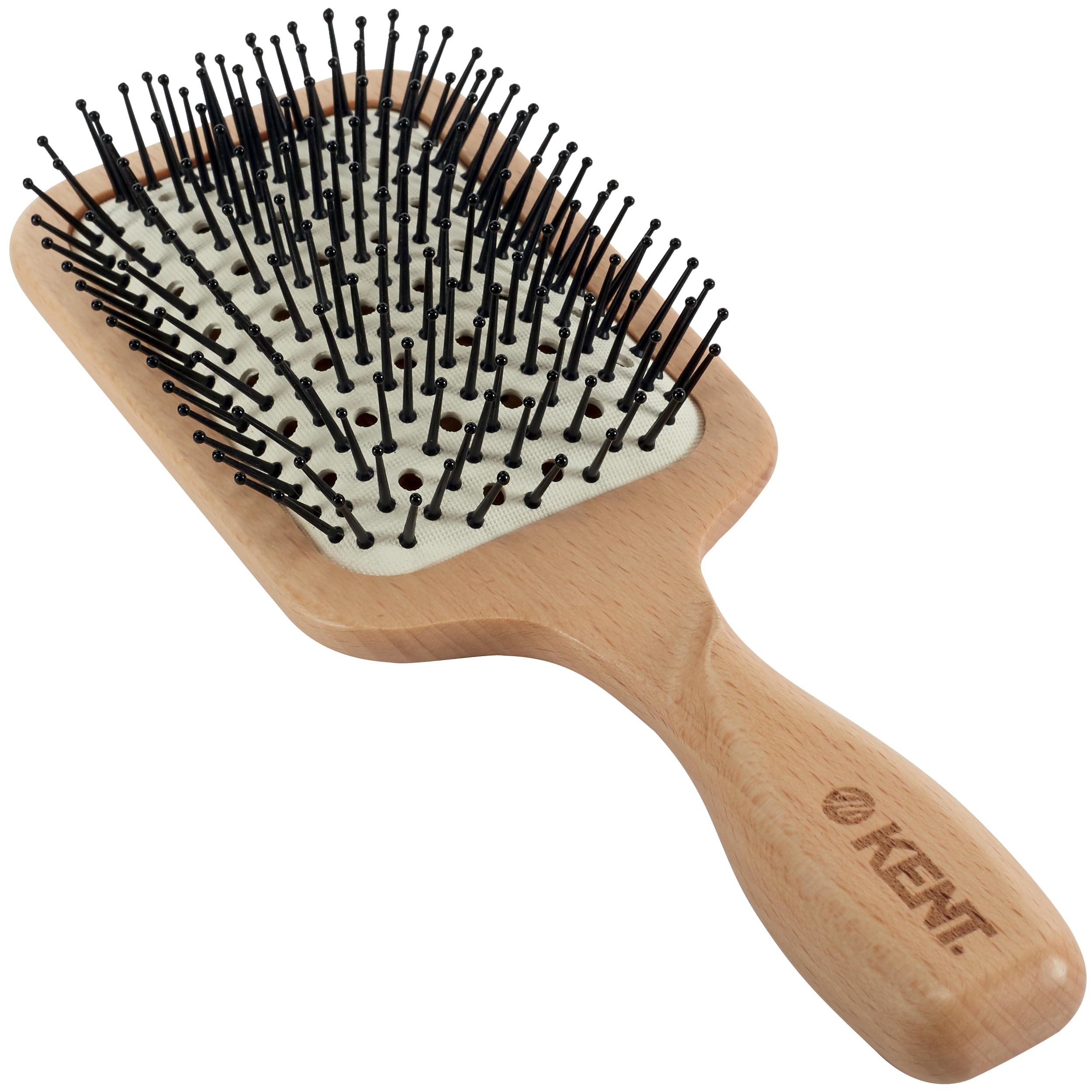 Kent Brushes Pure Flow Hairbrush, Large Vented Fine Quill Paddle Brush LPF2, Suitable For ALL Hair Types, Perfect For Detangling & Straightening, Wooden Paddle Brush