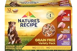 Nature's Recipe Grain Free Wet Dog Food Variety Pack, Chicken Recipes with Beef, Turkey & Lamb in Savory Broth, 2.75 oz. Cups (Pack of 12), 2 Count