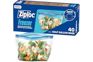 Ziploc Half Gallon Food Storage Freezer Bags, Easy Open and Close, 40 Bags Total