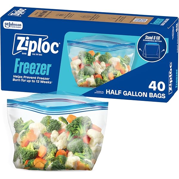 Ziploc Gallon Freezer Bags, 120 Count - Stay Open Design, Stand-Up Bottom, BPA Free