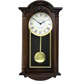 Bedford Clock Collection Noah 22 Inch Chestnut Wood Chiming Pendulum Wall Clock