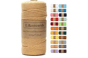 LIKEECORDS Macrame Cord,2mm x 219yard Cotton Twine String Cord,Natural White Cotton Rope Craft String for DIY Knitting Plant Hangers Christmas Wedding Décor