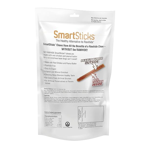 SMARTBONES SMARTSTICKS, TREAT YOUR DOG TO A RAWHIDE-FREE CHEW MADE WITH REAL PEANUT BUTTER, 5 COUNT