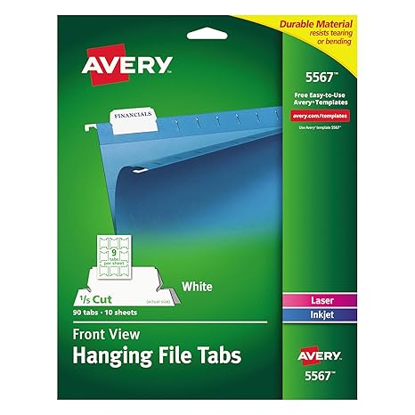 Avery Self-Adhesive Printable Hanging File Tabs, Laser/Inkjet, 1/5 Cut ...