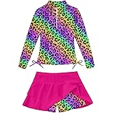 Vogseek 3-12T Girl Swimsuits 2pcs Long Sleeve Swim Rashguard Bathing Suit with Cover-ups Skirt
