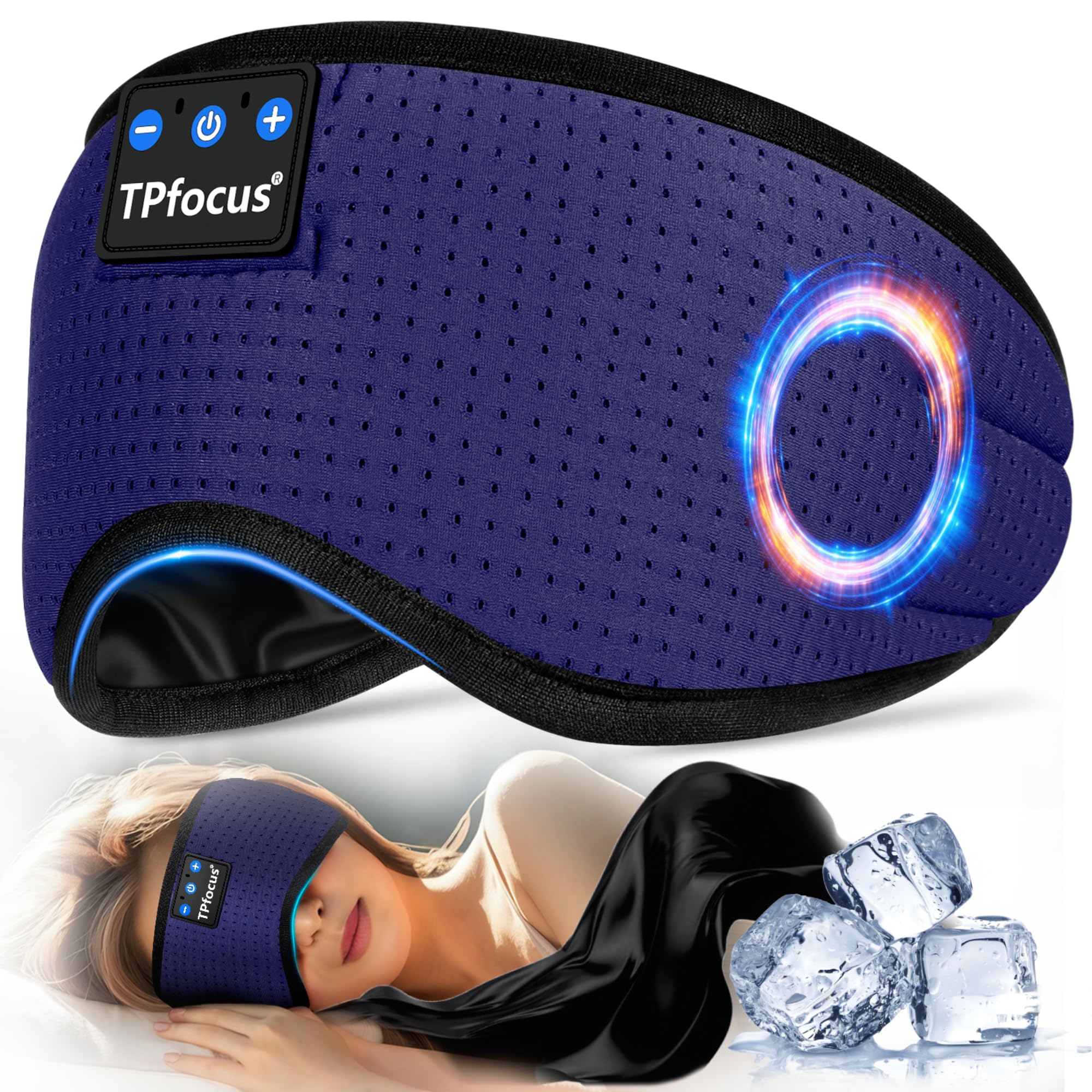 TPfocus Sleep Mask Headphone Bluetooth Sleep Headphone Wireless Sleep Headphones for Side Office, Air Travel, Cool Tech Gadgets (Blue-Silk)