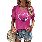 LAZYCHILD Breast Cancer Shirt Women Breast Cancer Awareness Pink Ribbon T-Shirt Cancer Survivor V-Neck Tops