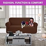 SAMSTEX 3 Seater Stretch Sofa Cover Brown 1-Piece Non Slip 4-Way Knit view 3