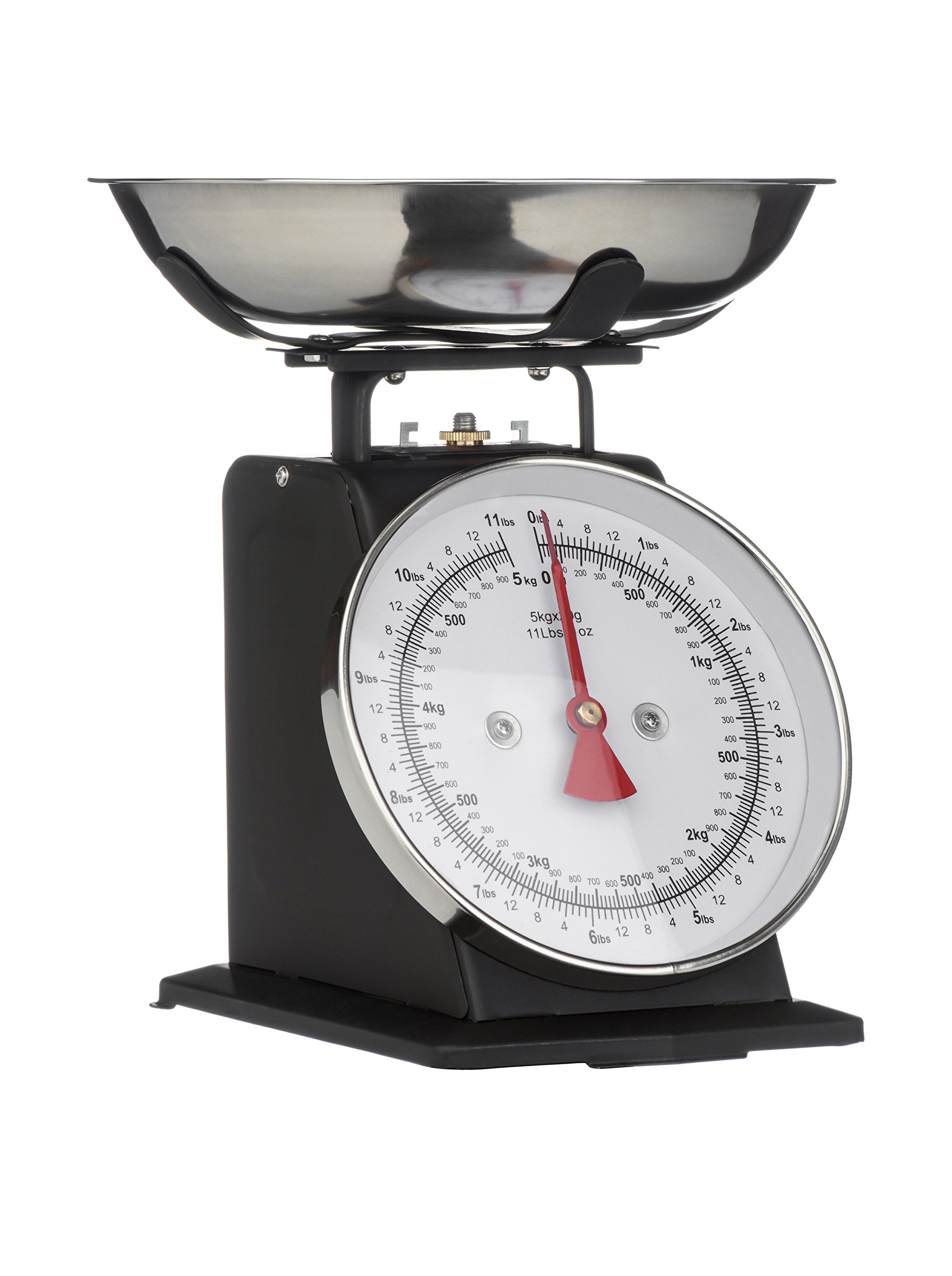 Premier Housewares Retro Kitchen Scales with Bowl Stainless Steel Food Cooking Scales 5kg Food Scales Weighing Kitchen Scale Bowl Black 26x22 x21