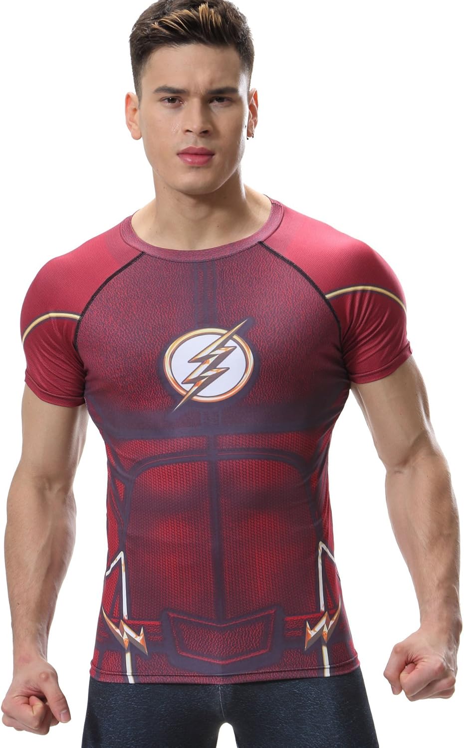 Red Plume Men's Compression Sport T-Shirt Tight Fitness Shirt Lightning Armor Sports Short Sleeve