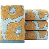 Pidada Hand Towels Set of 4 Floral Pattern 100% Cotton Absorbent Soft Decorative Towel for Bathroom (Aqua Blue)
