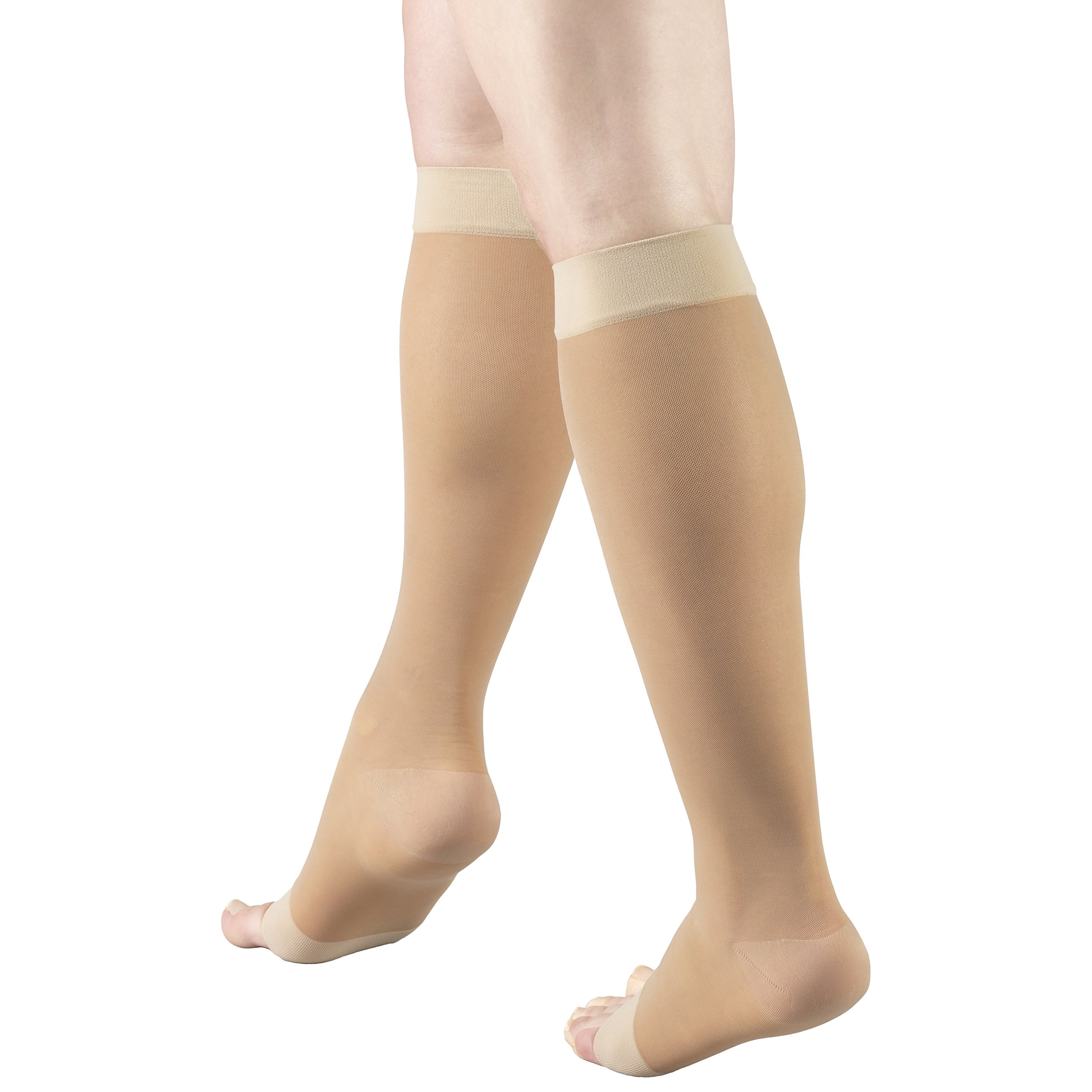 Photo 1 of Truform Sheer Compression Stockings, 15-20 mmHg, Women's Knee High Length, Open Toe, 20 Denier, Light Beige, Medium