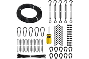 RiaYer 165FT Black Outdoor String Lights Hanging Kit, Black Vinyl-Coated 304 Stainless Steel Cable, Globe Light Suspension Kit, Guide Wire with Hook & Eye Turnbuckle for Secure Outdoor Lighting