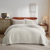 Wondnuga Velvet Quilt Set King Quilt, Lightweight Soft King Comforter Set, Bedspread Coverlet with 2 Matching Pillow Shams, Velvet Comforter Bedding Set for All Season (Off-White, Wave)