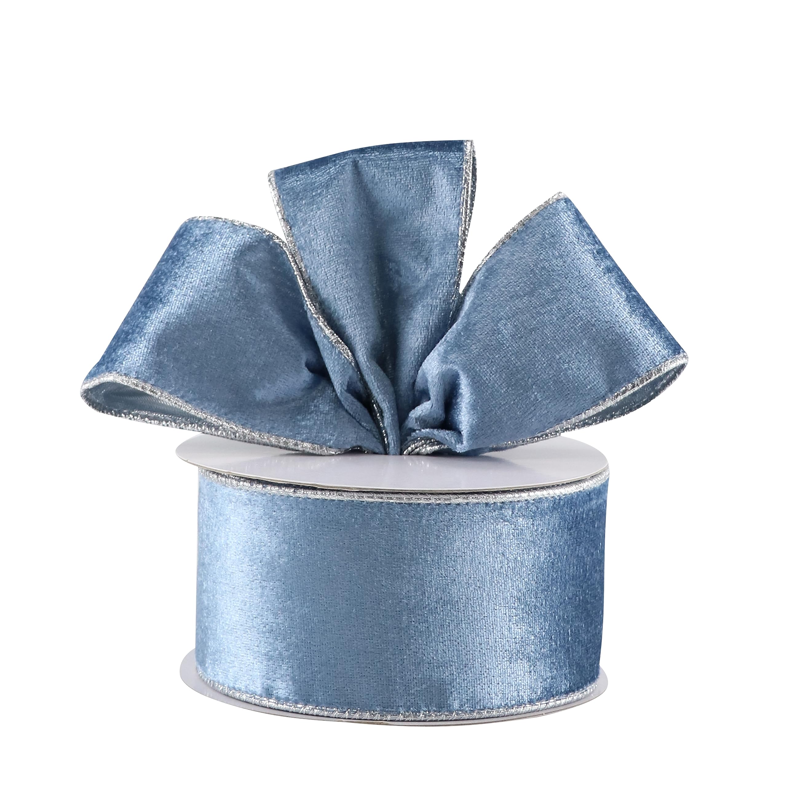 Dusty Blue Velvet Ribbon Wired 2.5