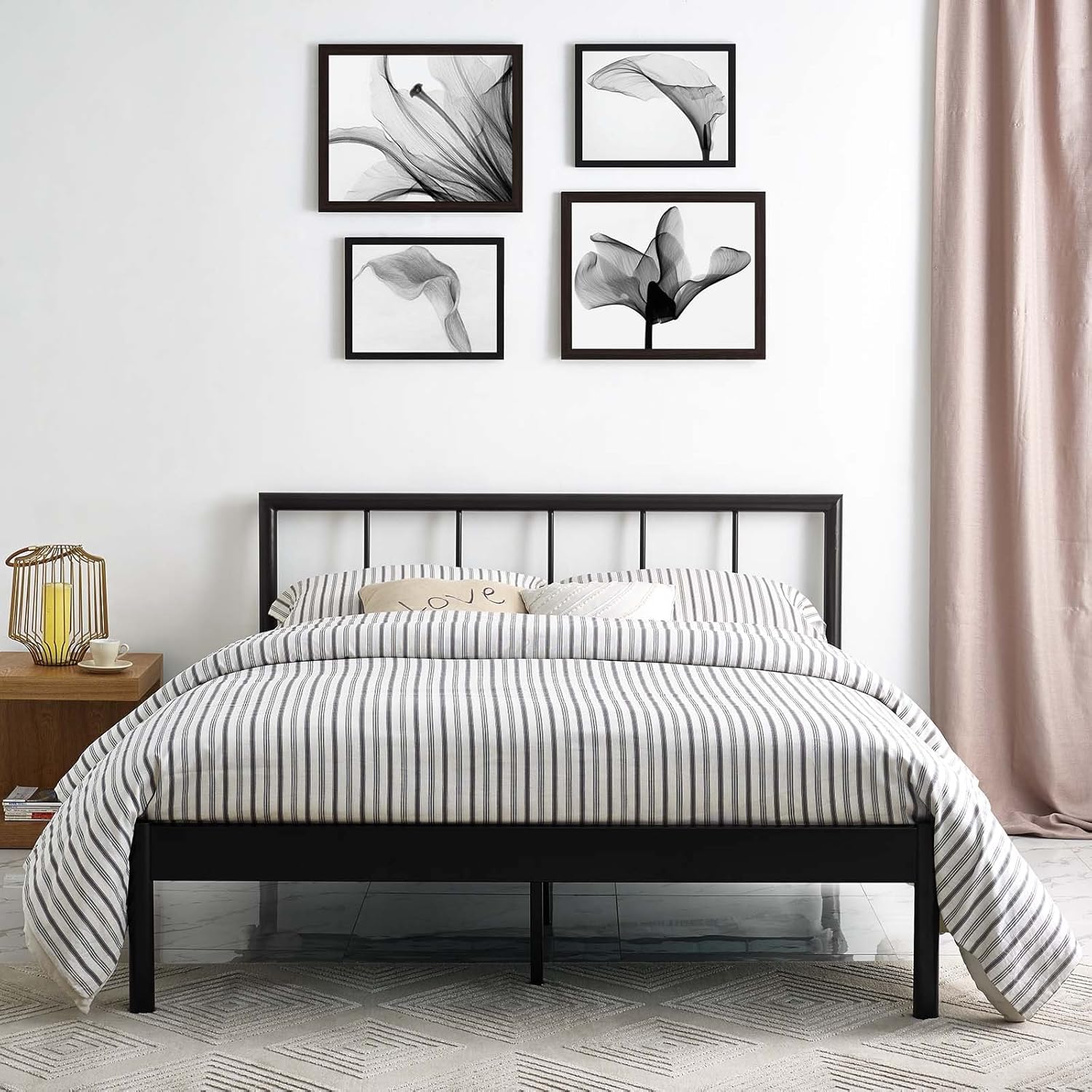 Amazon Com Modway Gwen Steel Metal Farmhouse Platform Queen Bed Frame With Headboard In Brown Furniture Decor