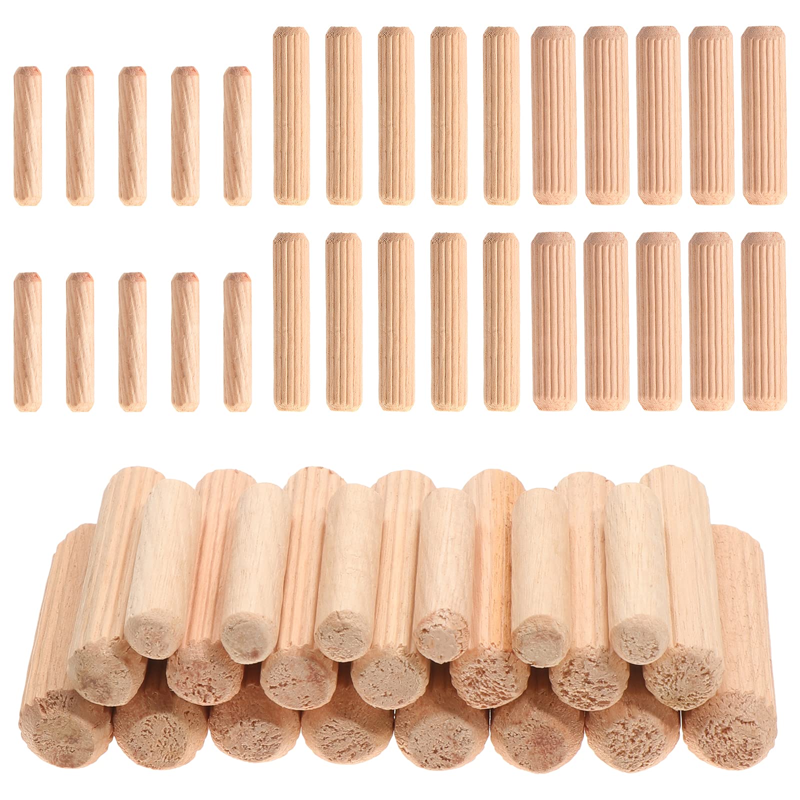 Faankiton 650PCS Wooden Dowel Pins 6x30/8x40/10x40mm, Straight Grooved Wooden Dowels Set with Bevelled End, Fluted Eucalyptus Hardwood Dowels, Wood Plugs for Furniture, Woodworking, and Crafting