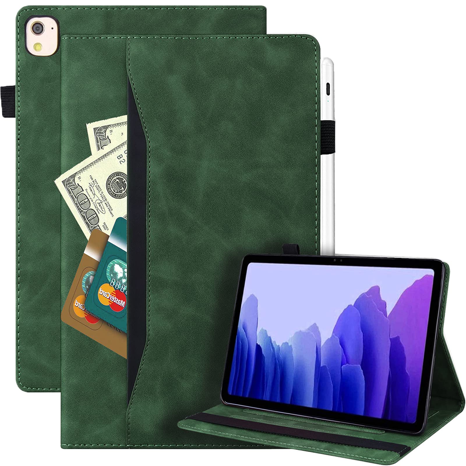 Rosbtib Case for iPad 9th/ 8th/ 7th Generation iPad 10.2 Case 2021/2020/ 2019, Protective Case Skin-Feel Leather Stand Cover Smart Wallet Case with Pen Holder Card Slot Tablet Case iPad 10.2, Green